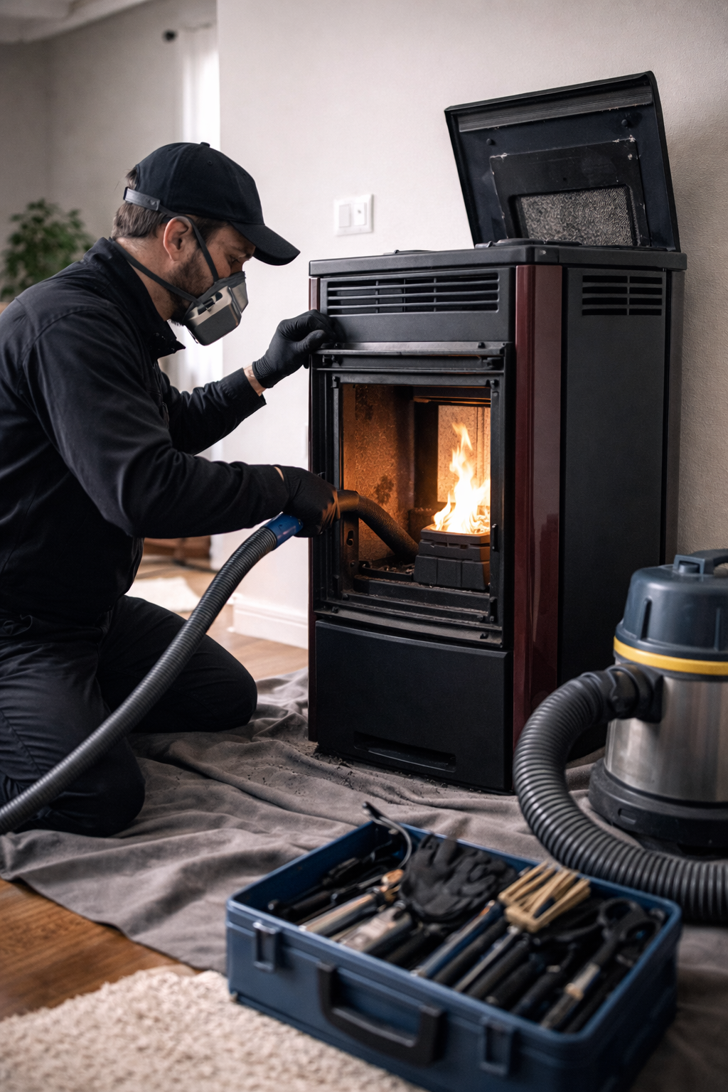 Tecnico alla manutenzione del camino a pellet